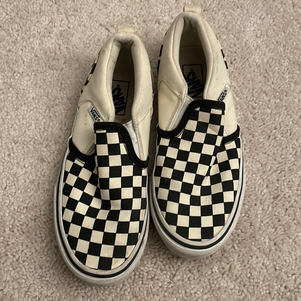 Vans black and white checkered slip on shoes - Youth size 2
